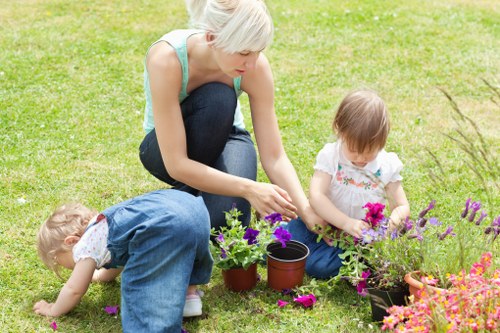 Worker assessing risks before landscaping tasks